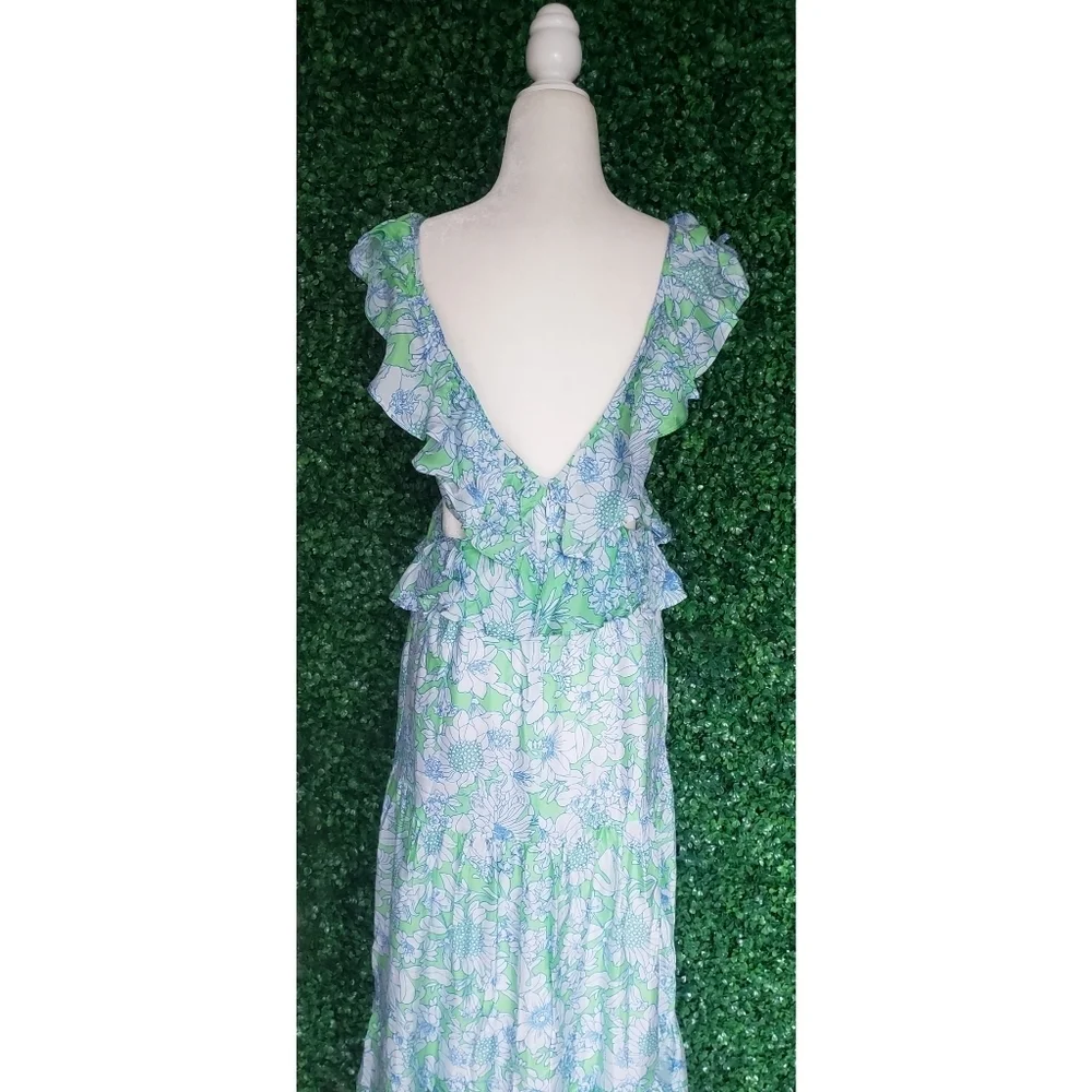 J.Crew Collection ruffle-trim cutout maxi dress in lime floral - Picture 6 of 12